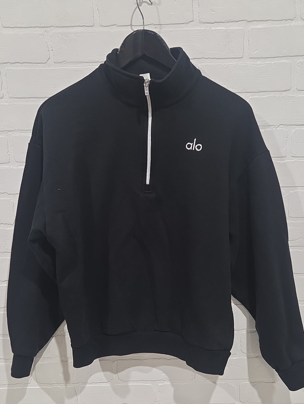 ALO Yoga Black Half-Zip Pullover with White Logo